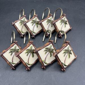Set of 12 Resin Palm Tree Bamboo Resort Shower Curtain Hooks
